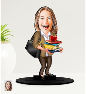 Kişiye Özel Öğretmenler Günü Hediyesi Kadın Öğretmen Karikatürlü  Mdf Biblo (Çok Renkli)