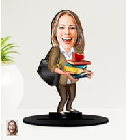 Kişiye Özel Öğretmenler Günü Hediyesi Kadın Öğretmen Karikatürlü  Mdf Biblo (Çok Renkli)