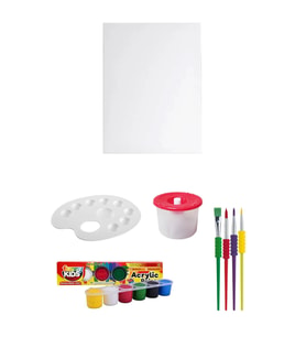 Funny Kids 6x15 Ml Akrilik Boya Seti Tuval Seti 25x35 Su Kabı Resim Paleti Çocuklar İçin Boyama Seti