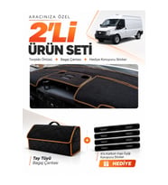 FORD TRANSİT (2007-2012) Uyumlu Torpido Örtüsü + Tay Tüyü Bagaj Çantası + Sticker Seti - Siyah Kahverengi