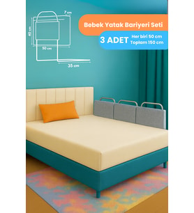 Miralay Yeni Nesil Yatak Bariyeri 50 x 40 cm Gri ( 3 Adet) - Boyalı