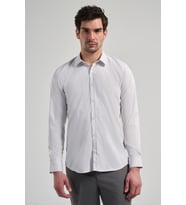 Beyaz Uzun Kol Desen Yarım İtalyan Yaka Cepsiz esnek Classic Slim Fit Gömlek 1004245218