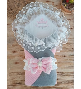 Mulvxbby Bby02 Yenidoğan Teri Nakışlı Prizma Taş Kundak Bebek Battaniyesi Pembe (Mulvix)