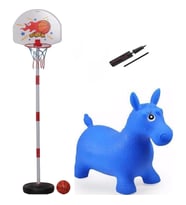 Ayarlanabilir Basketbol Potası ve Şişme Pilates Eşeği + Şişirme Pompası Çocuk Spor Seti