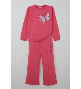 Breeze Kız Çocuk Eşofman Takımı Kelebek Baskılı Pantolonu Çima Dikişli 4-8 Yaş, Pembe