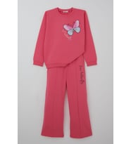 Breeze Kız Çocuk Eşofman Takımı Kelebek Baskılı Pantolonu Çima Dikişli 4-8 Yaş, Pembe