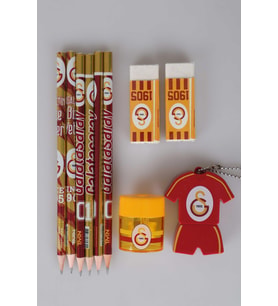 DEKOMUS İLE LİSANSLI GALATASARAY 6 ADET KURŞUN KALEM,2 ADET SİLGİ VE 2 ADET KALEMTRAŞ KIRTASİYE SETİ (Krem)