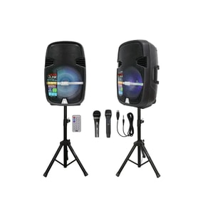 Profesyonel Aktif/Pasif Ayaklı Kabin Hoparlör Seti 900W Bluetooth Şarjlı Işıklı Part Box +2 Mikrofon
