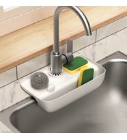Hazneli Elastik Musluk Matı Su Tutucu Düzenleyici Kaydırmaz Taban Organizer Mutfak Banyo (Beyaz)