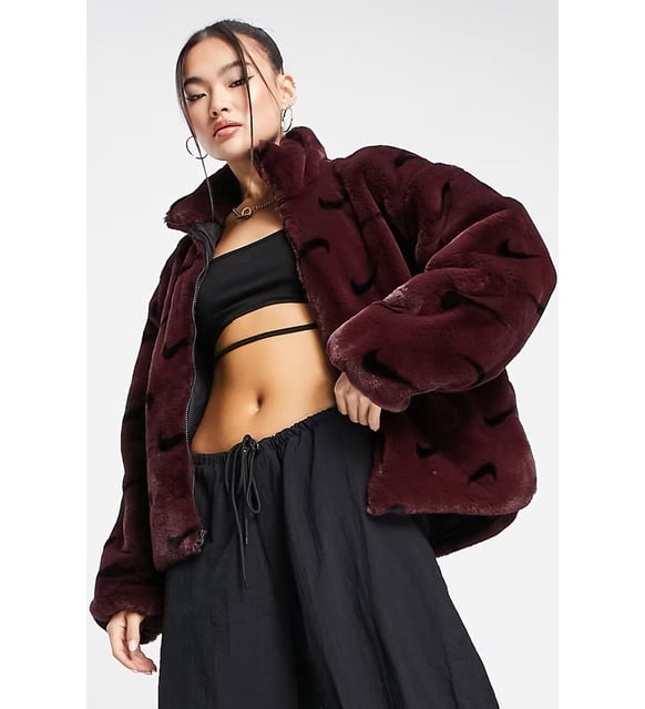 Nike All Over Swoosh Faux Fur Jacket Loose Fit Geniş Kalıp Kadın