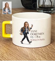 Kişiye Özel Karikatürlü Anne Öğretmen Eş Lüks Fincan Anneler Günü Hediyesi