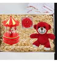 Kırmızı Atlı Karınca & Kırmızı Aycıklı Peluş & Lotus Mum Kutulu Hediye Seti