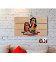 BK Gift Kişiye Özel Anneler Günü Temalı Anne Kız Karikatürlü Otantik Ahşap Palet Tablo-1