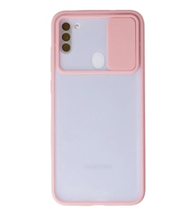 Newface Samsung Galaxy A11 Kılıf Palm Buzlu Kamera Sürgülü Silikon - Pembe