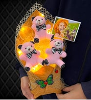 Led Işıklı Fotoğraflı Pembe Ayıcıklı Büyük Boy Peluş Ayıcık Buketi (Model 2)