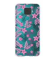 Huawei Mate 30 Lite Uyumlu Kapak Floral Pembe Tasarımlı Şeffaf Silikon Kılıf