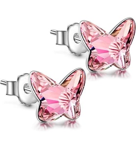 Monemel Kristal Pembe Taşlı Kelebek Kolye Küpe Set (Altın Kaplama)