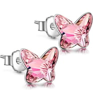 Monemel Kristal Pembe Taşlı Kelebek Kolye Küpe Set (Altın Kaplama)