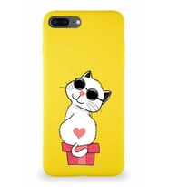 Apple iPhone 8 Plus Soft Premier Kapak Coolcat Tasarımlı Silikon Kılıf - Sarı (Şeffaf)