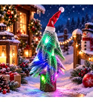 AHŞAP KÜTÜKLÜ RENKLİ LED IŞIKLI YILBAŞI AĞACI 22CM 2 ADET IŞIKLI ÇAM AĞACI IŞIKLI NOEL AĞACI