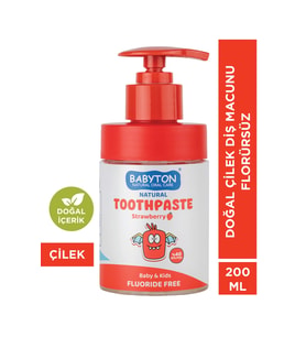 Doğal Çilekli Diş Macunu Florürsüz Pompalı 200 ml