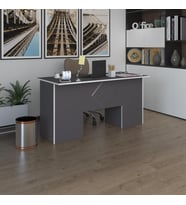 Kenzlife ofis masası kuma kengo gri 75*150*60 kilitli kapaklı dolap çiftli eşkenar bilgisayar çalışma masası (Karışık)
