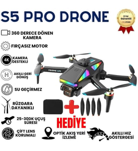 S5 Pro Akıllı Drone Katlanabilir ve 4K HD Kameralı Çift Lensli Yüksek Hızlı Çocuklar İçin uygun Drone