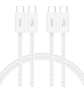 2'li Örgülü USB-C - USB-C Kablo, 1,5 m, 240 W, Yumuşak, Esnek ve Hızlı Şarj Kablosu, iPhone 16 ve 15 Serisi, Galaxy S25, Pixel 9, iPad Pro ve Daha Fazlasıyla Uyumlu, Siyah