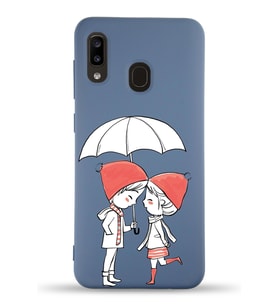 Samsung Galaxy A20 Uyumlu Lansman Kılıf Aşk Tasarımlı İçi Kadife Kapak-Petrol Mavisi (Şeffaf)