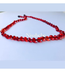 KIRMIZI SAFİR, SERTİFİKALI ORİJİNAL KEHRİBAR BEBEK DİŞ KOLYESİ 32-33 cm 0-4 YAŞ