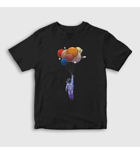 Presmono Unisex Çocuk Siyah Balloons Astronaut Space Astronot Uzay T-Shirt 282132tt