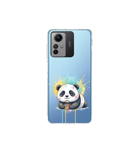 Redmi Note 12S ile Uyumlu Splash Panda Tasarımlı Şeffaf Silikon Kılıf