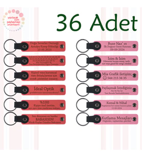 Nar Çiçeği & Pembe, 36’lı Set, İsim Yazılabilir Deri Anahtarlık, Aile Tatillerine Anlamlı Katkı
