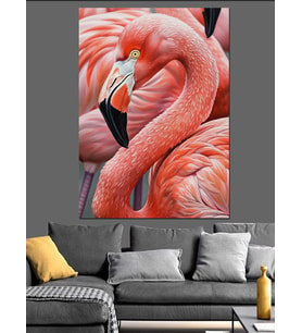 Pembe Flamingo Kuş Portresi Dekoratif Kanvas - Mdf Ahşap Tablo
