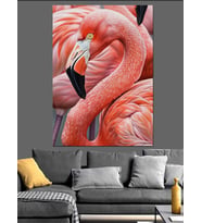Pembe Flamingo Kuş Portresi Dekoratif Kanvas - Mdf Ahşap Tablo