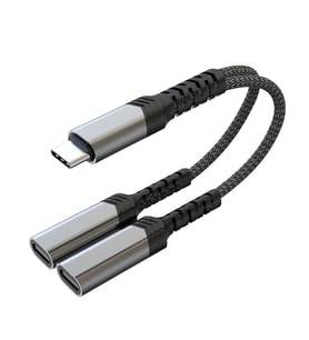 HADRON GJ-015 Type-C + 2 x Type-C Dişi Hızlı Şarj + Kulaklık Kablosu - Siyah