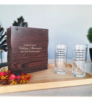 Ahşap Kutuda Söz ve Yazı Baskılı Rakı Kadehi