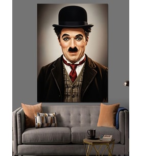 Charlie Chaplin Portre Çizimi Dekoratif Kanvas - Mdf Ahşap Tablo