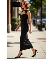 Kadın Bodycon Kalıp Kolsuz Maxi Elbise Cut Out Detaylı Zarif Sandy Dokulu Polyester Örme Kaliteli
