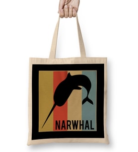 Cute Narwhal Retro Vintage Horned Beluga Whale Bez Çanta Uzun Saplı