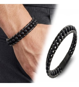 Moncuk Design 6mm Mat Oniks Taşlı Deri Kordon Ve çelik Erkek Bileklik 33512B2D6M1