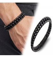 Moncuk Design 6mm Mat Oniks Taşlı Deri Kordon Ve çelik Erkek Bileklik 33512B2D6M1