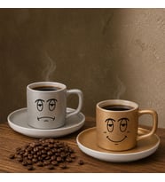 BK Gift 2'li Gümüş ve Gold Renkli Emoji Yüz Tasarımlı Seramik Türk Kahvesi Fincanı Takımı-3