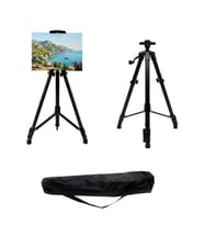 Temel Katlanabilir Metal Tripod Şövale - Kollu Yükseklik Ayarlı, Taşıma Çantalı, Siyah