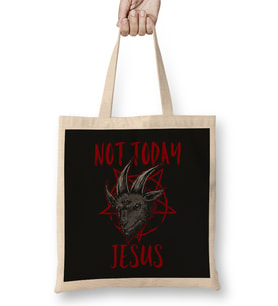 Satanism Baphomet Goat Pentagram Not Today Jesus Bez Çanta Uzun Saplı