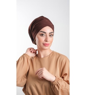 Kahverengi Pratik Hazır Geçmeli Tesettür Bone Sandy Kumaş Büzgülü 2114_14