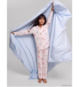 LCW Kids Beyaz Gömlek Yaka Kız Çocuk Pijama Takım