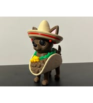 Taco Chihuahua Figürü - 3D Yazıcı Tasarım Sombrero Takan Köpek - Meksika Temalı Biblo