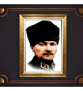 Altın Varaklı Çerçeveli Paspartulu Atatürk Tablo z5065 (Gold)