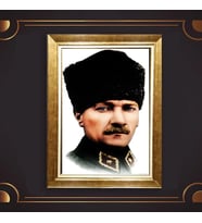 Altın Varaklı Çerçeveli Paspartulu Atatürk Tablo z5065 (Gold)